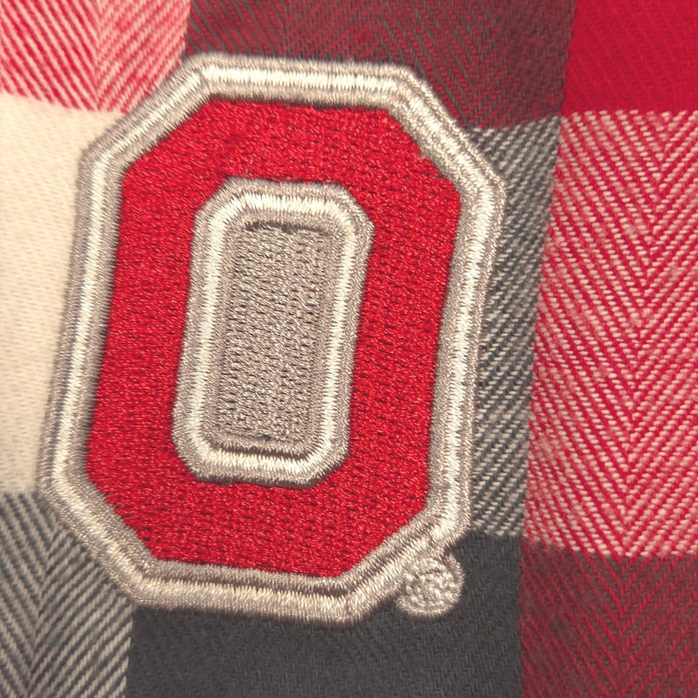 Ohio State Buckeyes Flannel Shirt Mens Medium Red Gray White Plaid Long Sleeve - Picture 4 of 8